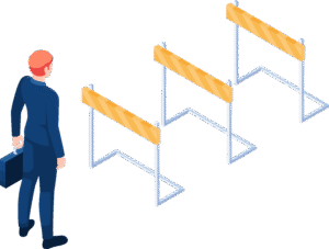 Isometric Businessman Holding Briefcase Standing In Front Of Hurdle Race Obstacle
